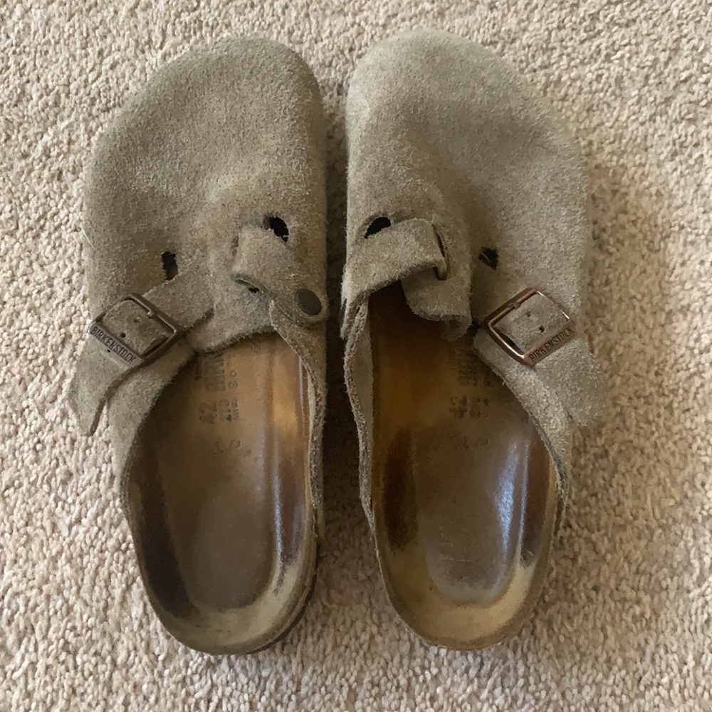 Birkenstock Tan Suede Boston Clogs